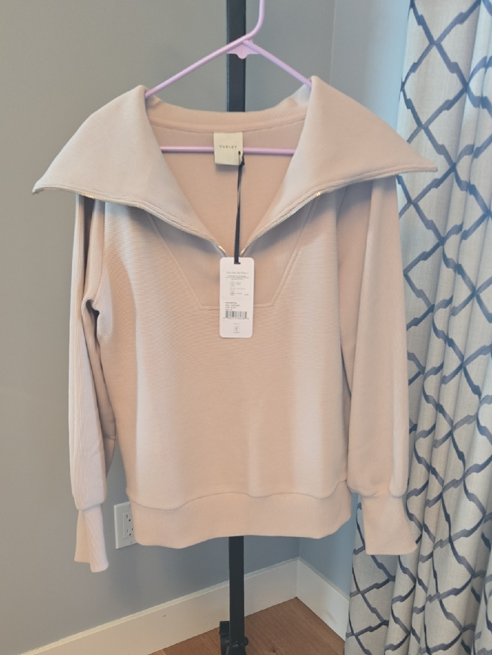 Varley Vine Half Zip Ottoman Rib Pullover in Mushroom Beige